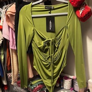 PrettyLittleThing Green Ruched Bodysuit